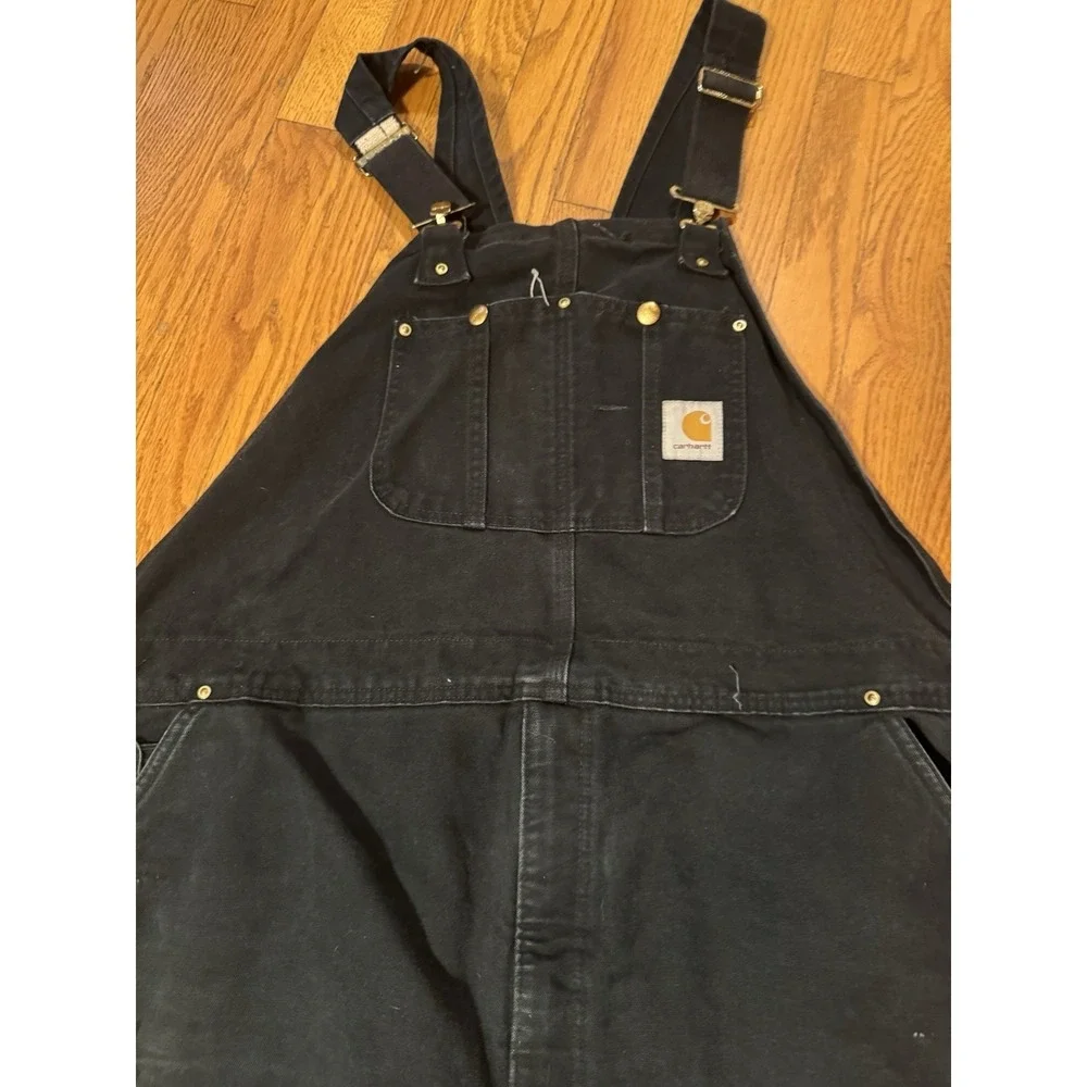 Carhartt Bib Overalls Mens 48 X‎ 32 Black Duck Quilt Lined Double Knee R02 BLK